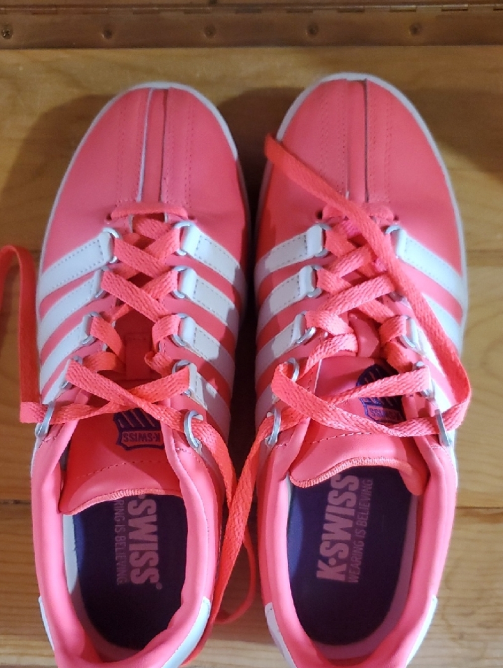K-Swiss Coral Pink and White Lace-Up Sneakers